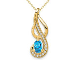 1/2 Carat (ctw) Blue Topaz Drop Pendant Necklace in 14K Yellow Gold With Chain and Diamonds